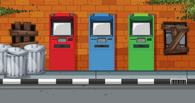 Бесплатное векторное изображение Пустая сцена с банкоматом на улице города