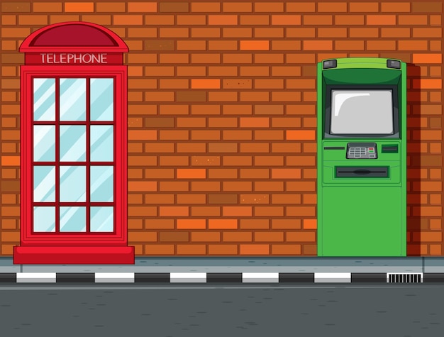 Free vector empty scene with atm on street in the city