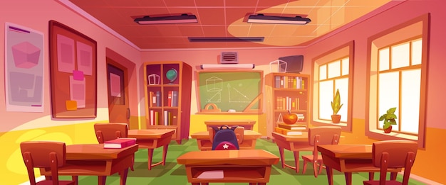 Free vector empty school classroom cartoon illustration