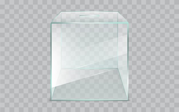 Empty, square, glass ballot box realistic vector