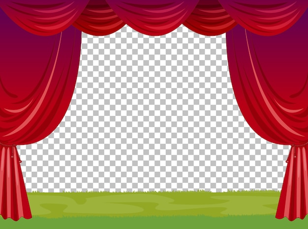 Empty stage illustration with red curtains transparent