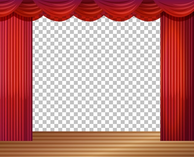 Empty stage illustration with red curtains transparent