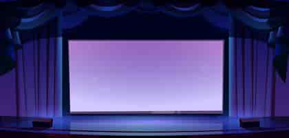 Free vector empty stage with cinema screen cartoon vector