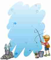 Free vector empty template with a boy holding a fishing rod on a white background