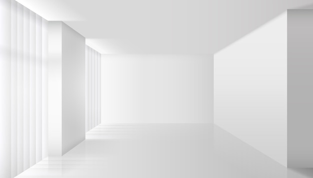 Пустой вектор белый интерьер. Стена и пол, светлая квартира, дизайн и стиль минимализм