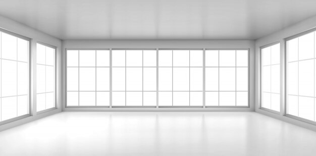 Empty white room with large windows