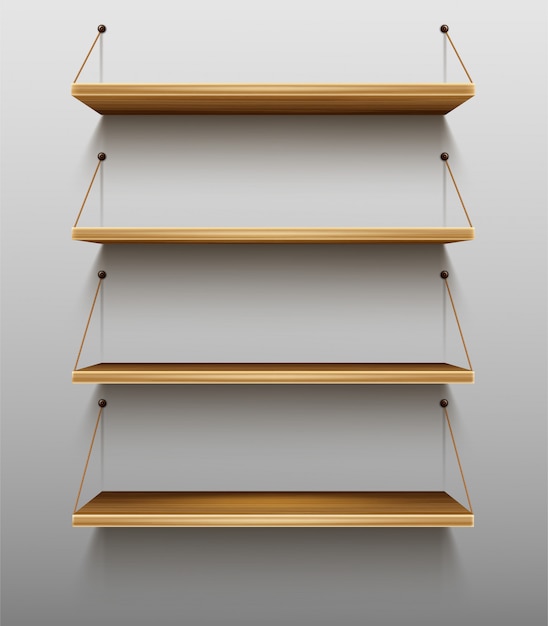 Free vector empty wooden bookshelves on wall shelves for books