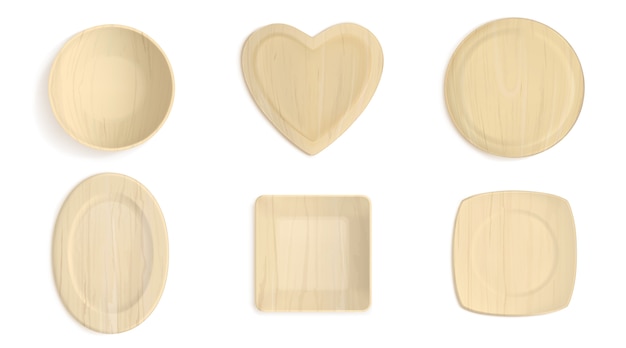 Free vector empty wooden different shapes bowls