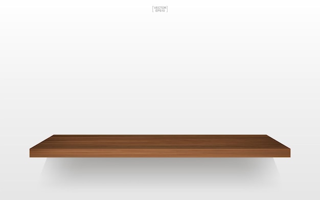 Empty wooden shelf on white background with soft shadow. vector illustration.