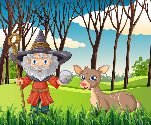 Free vector enchanted forest friends with magical wizard