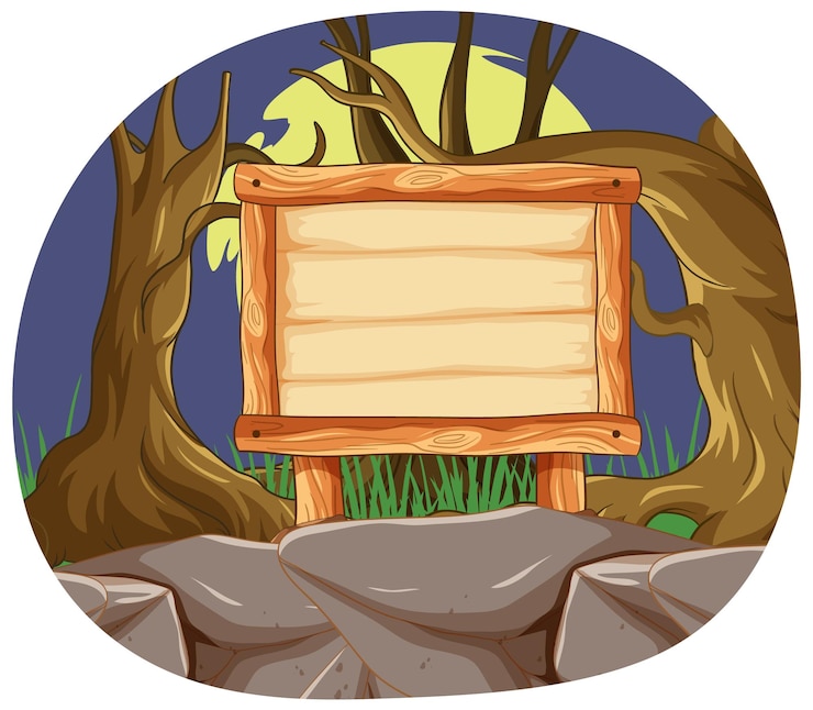 Free Vector enchanted forest wooden sign illustration