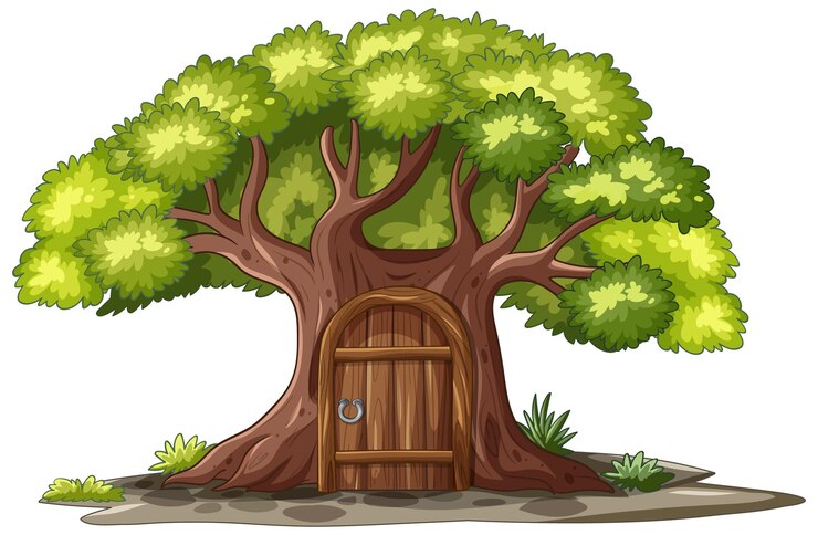Free Vector enchanted tree with wooden door