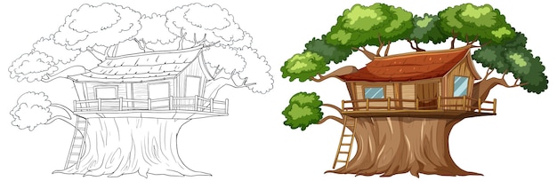 Free vector enchanted treehouse before and after