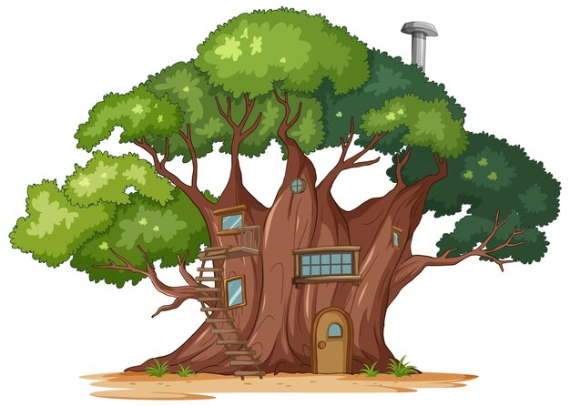 Free vector enchanted treehouse in a lush forest