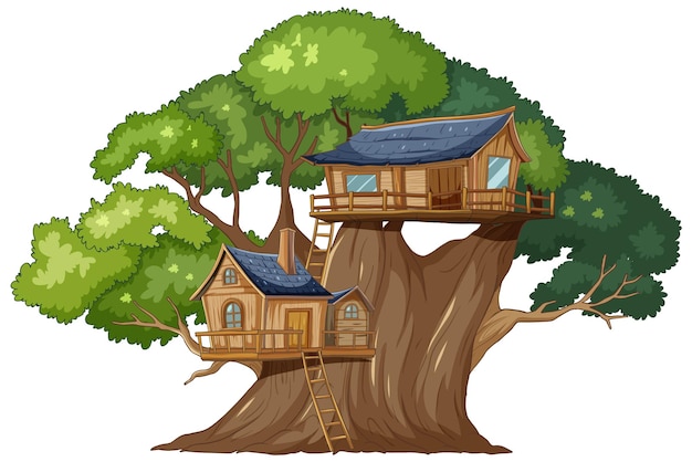 Free vector enchanted treehouse in a lush forest