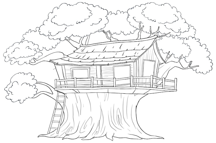 Free Vector enchanted treehouse in a serene forest