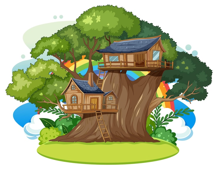 Free Vector enchanted treehouse in a serene forest