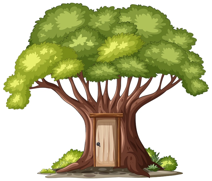 Free Vector enchanted treehouse with wooden door