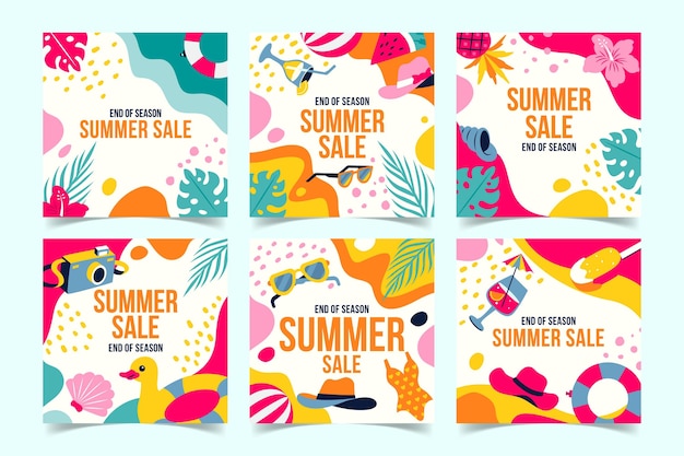 Бесплатное векторное изображение Конец сезона летних распродаж в instagram