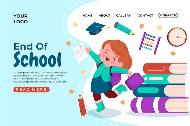 Free vector end of school landing page template