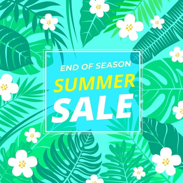 End of season summer sale banner with leaves