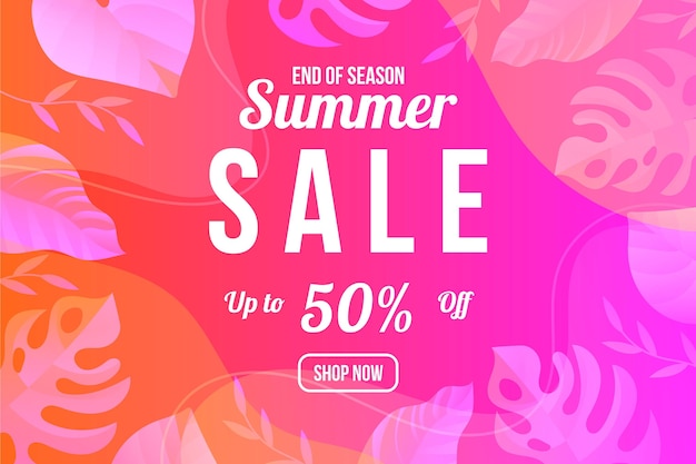 End of season summer sale banner with leaves