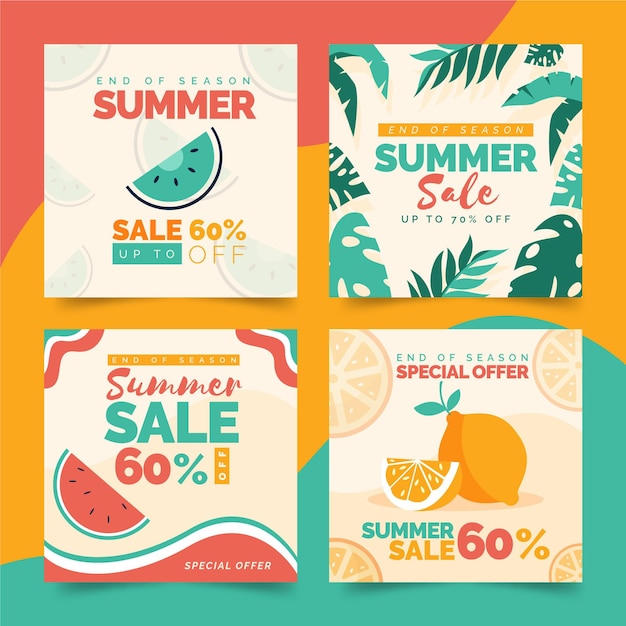 Free vector end of season summer sale instagram post collection