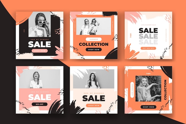 Free vector end of season summer sale instagram post pack