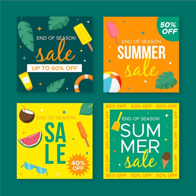 Free vector end of season summer sale instagram posts