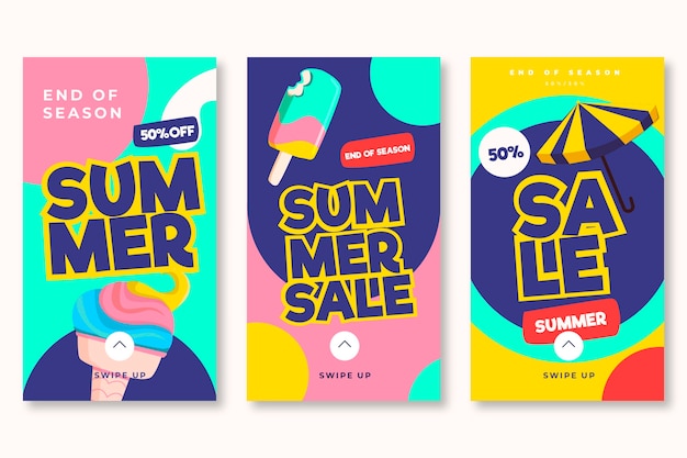 Free vector end of season summer sale instagram stories collection