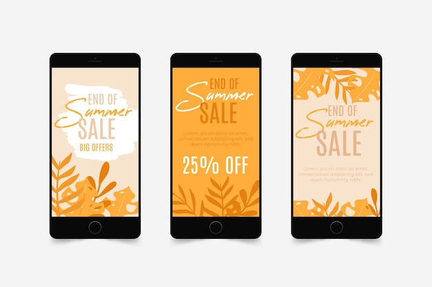 Collezione di storie instagram di vendita estiva di fine stagione
