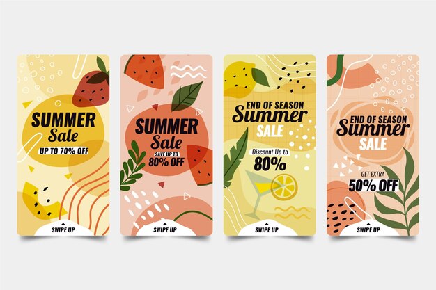 Free vector end of season summer sale instagram stories collection