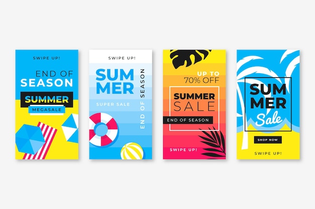Free vector end of season summer sale instagram stories set