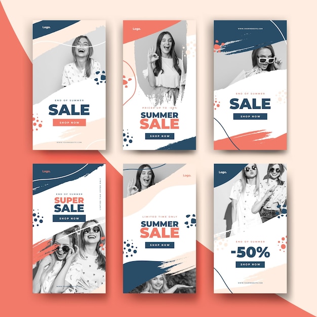 Free vector end of season summer sale instagram stories set