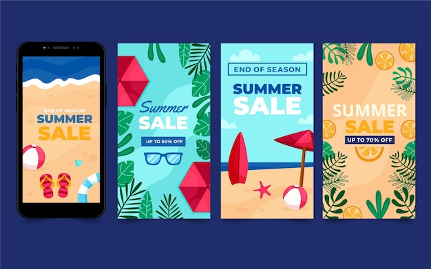 Free vector end of season summer sale instagram stories