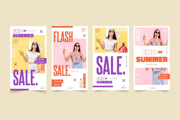 Free vector end of summer sale instagram stories