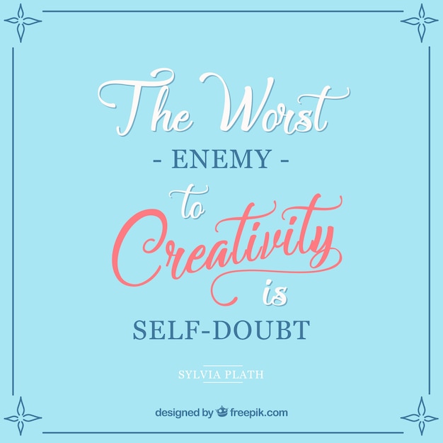 Free vector the enemy of creativity quote in vintage style