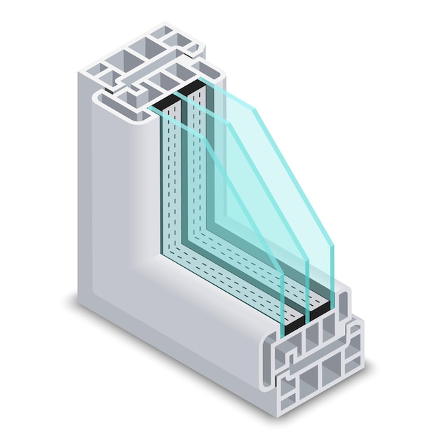 Vettore gratuito sezione trasversale della finestra ad alta efficienza energetica. finestra a risparmio energetico con profilo in plastica, finestra ad angolo struttura