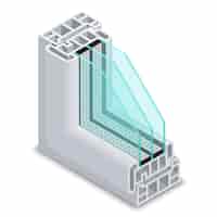 Vettore gratuito sezione trasversale della finestra ad alta efficienza energetica. finestra a risparmio energetico con profilo in plastica, finestra ad angolo struttura