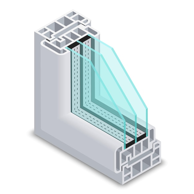 Energy efficient window cross section . Plastic profile energy saving window, structure corner window