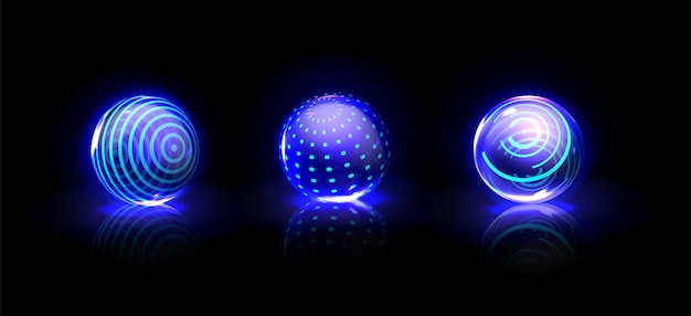 Vettore gratuito sfere blu incandescenti di energia