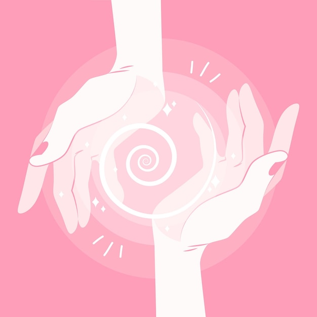 Free vector energy healing hands in pink tones