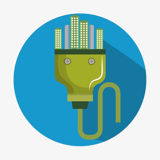 Free vector energy plug with green city