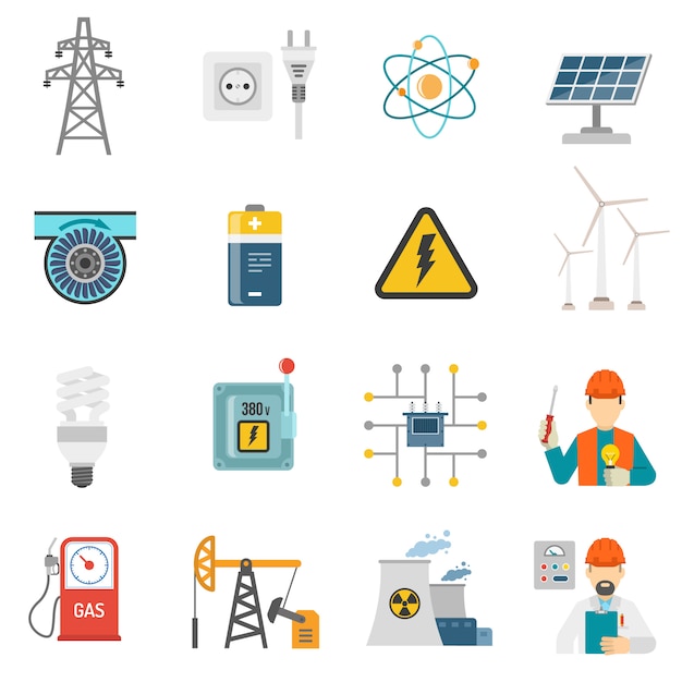 Energy power flat icons set