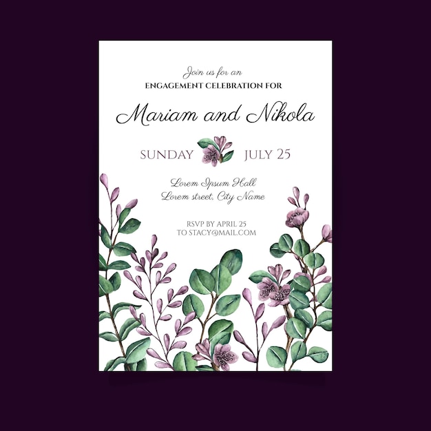 Free vector engagement card with floral elements