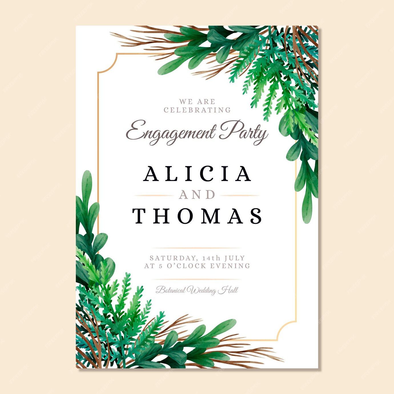 Free Vector | Engagement invitation natural template