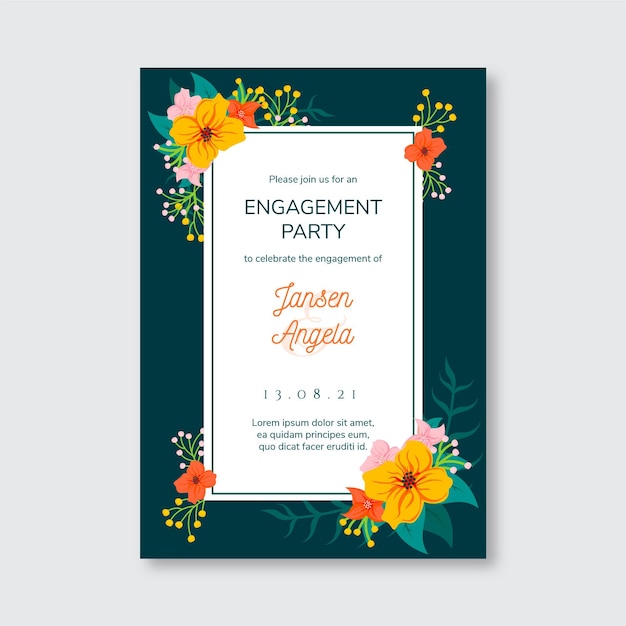 Free vector engagement invitation template with flowers