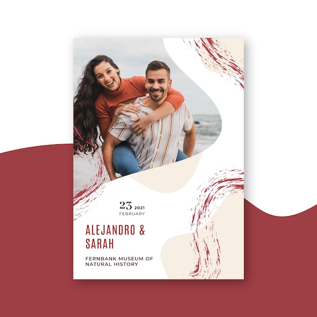 Free vector engagement invitation template with photo