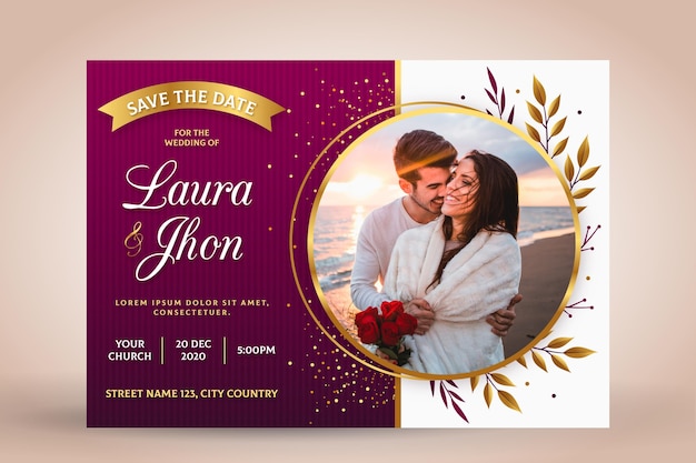 Free vector engagement invitation template with photo