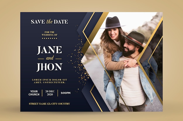 Free vector engagement invitation template with photo